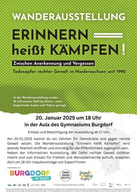 Erinnern heißt kämpfen - Ausstellung 20.1.2025 - Ausstellung Gymnasium Burgdorf